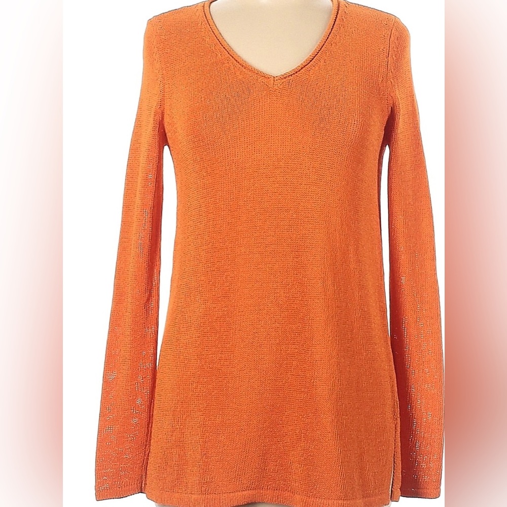 J.McLAUGHLIN Orange Tangerine Size Small Long Sweater V-Neck Linen Bin-B